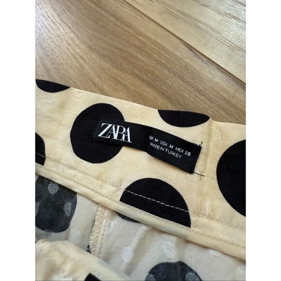 Zara High Waist Wide Leg Satin Polka Dot Cropped Pants Size M - Picture 6 of 12